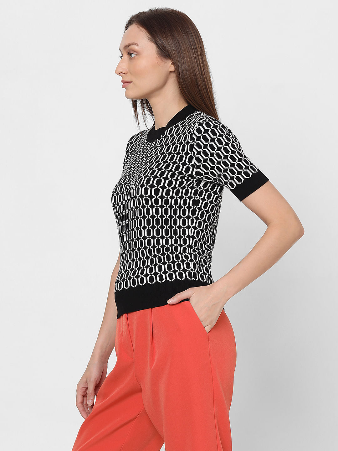 Black Printed Knit Top