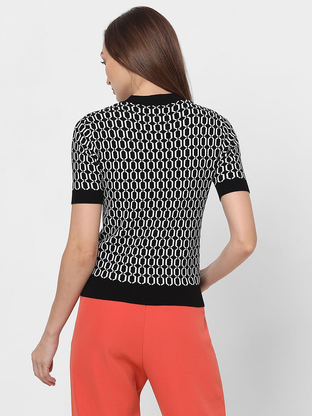 Black Printed Knit Top