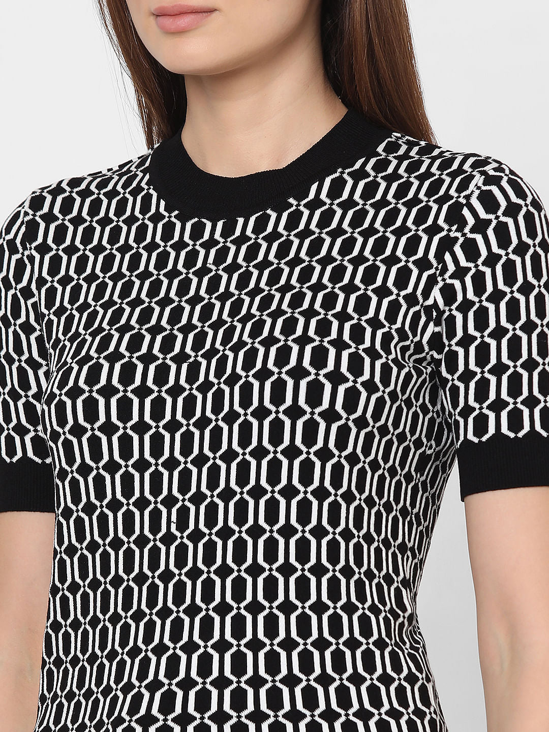 Black Printed Knit Top