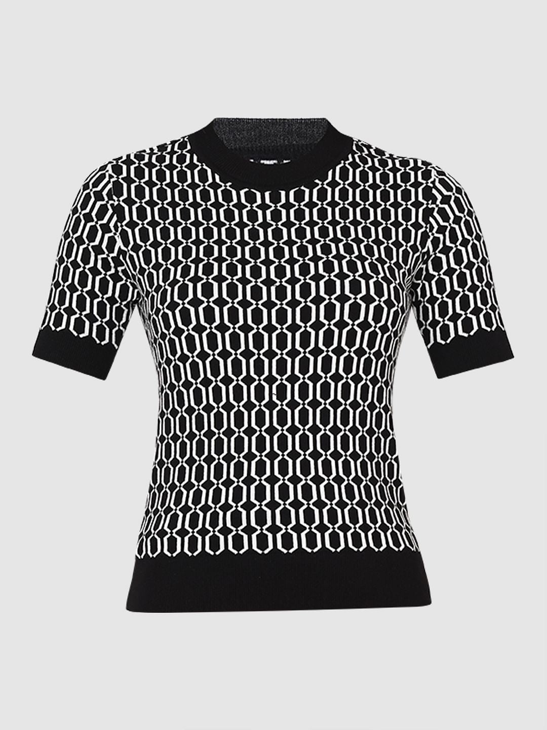 Black Printed Knit Top