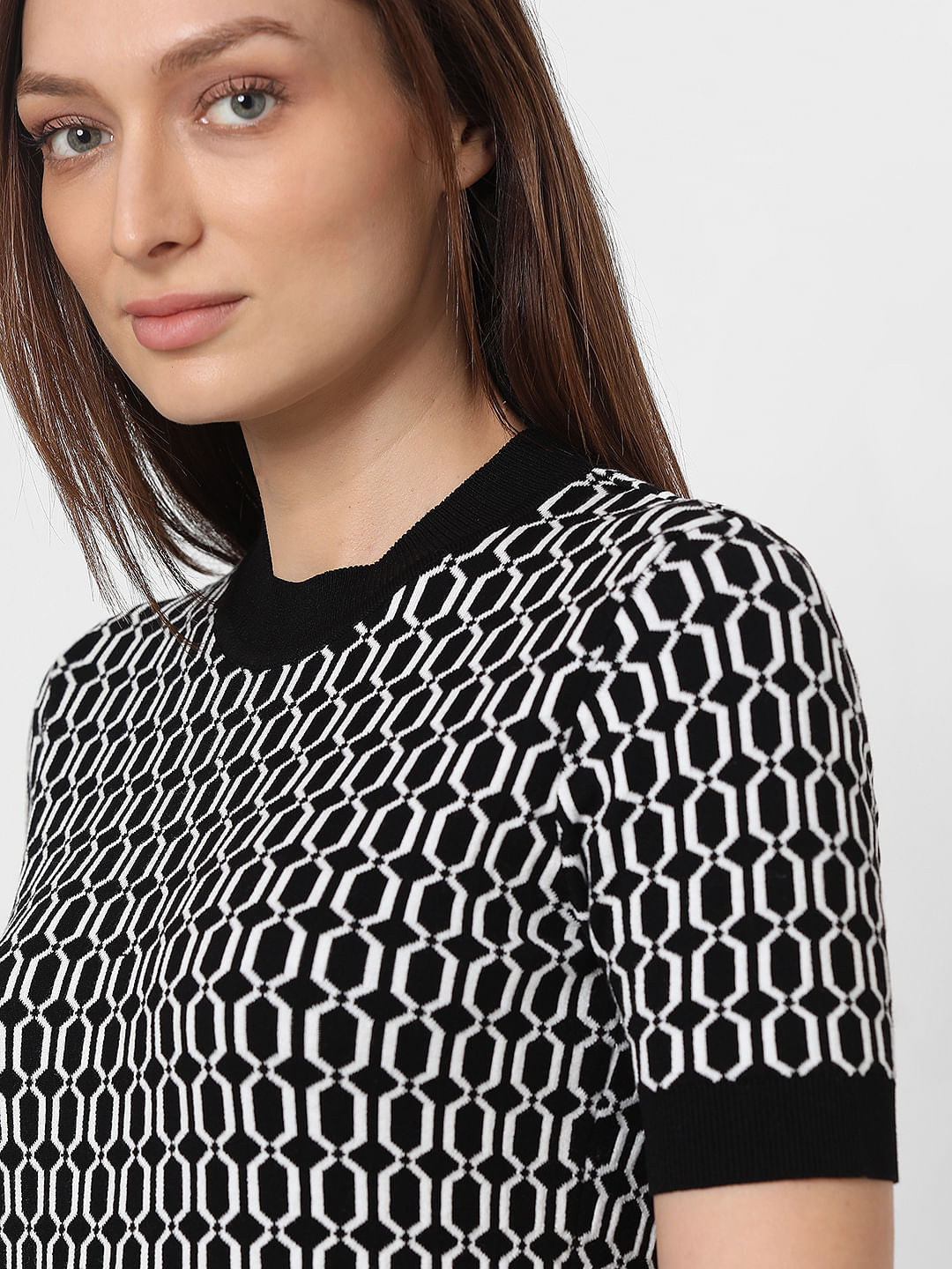 Black Printed Knit Top