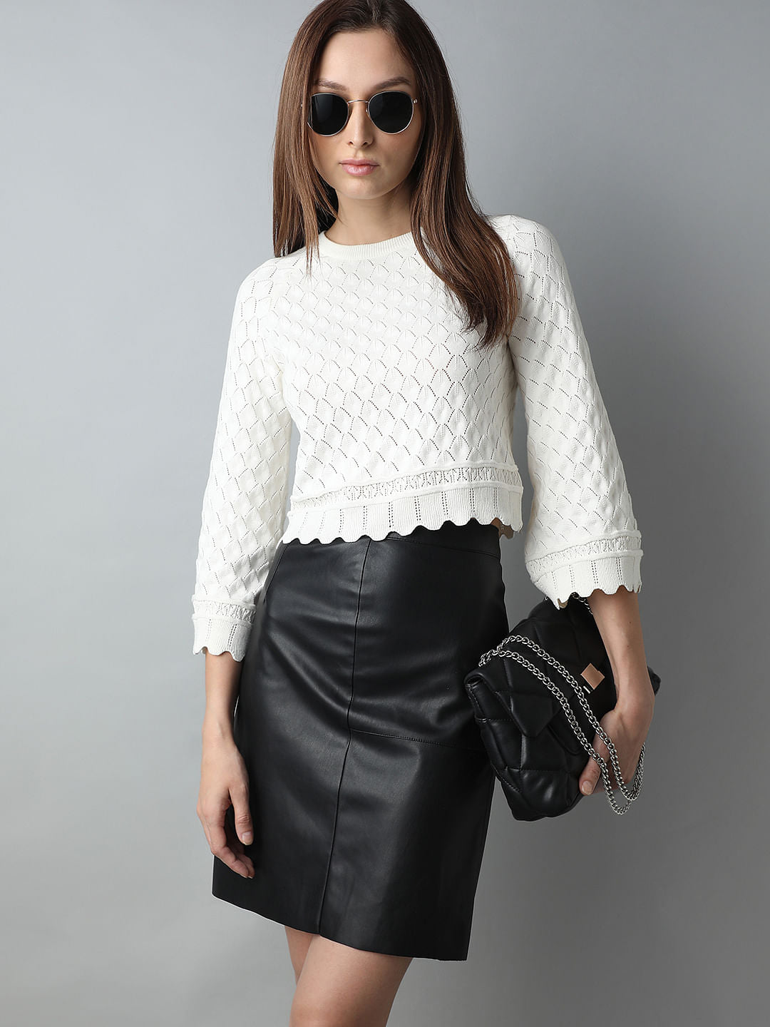 White Pointelle Knit Top
