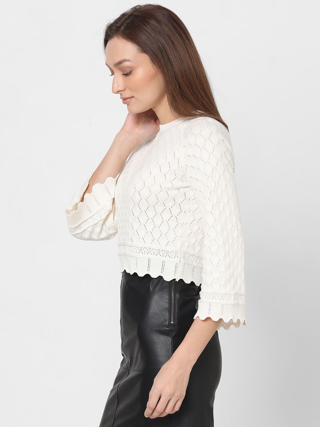 White Pointelle Knit Top