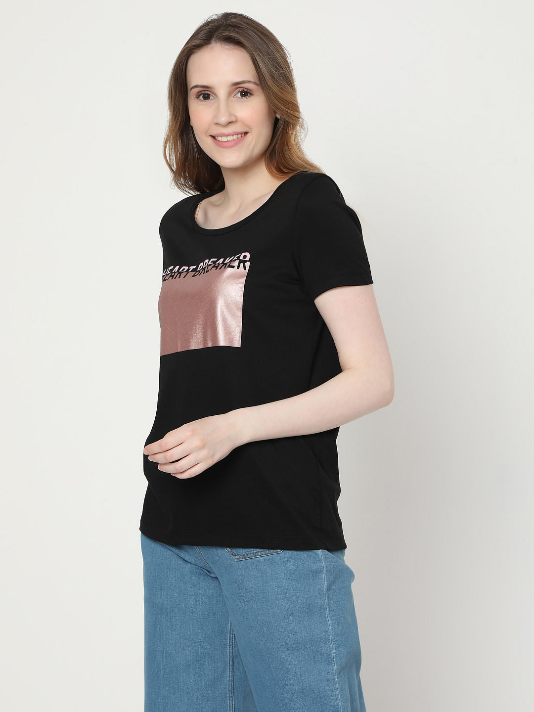 Black Typographic Foil Print T-Shirt