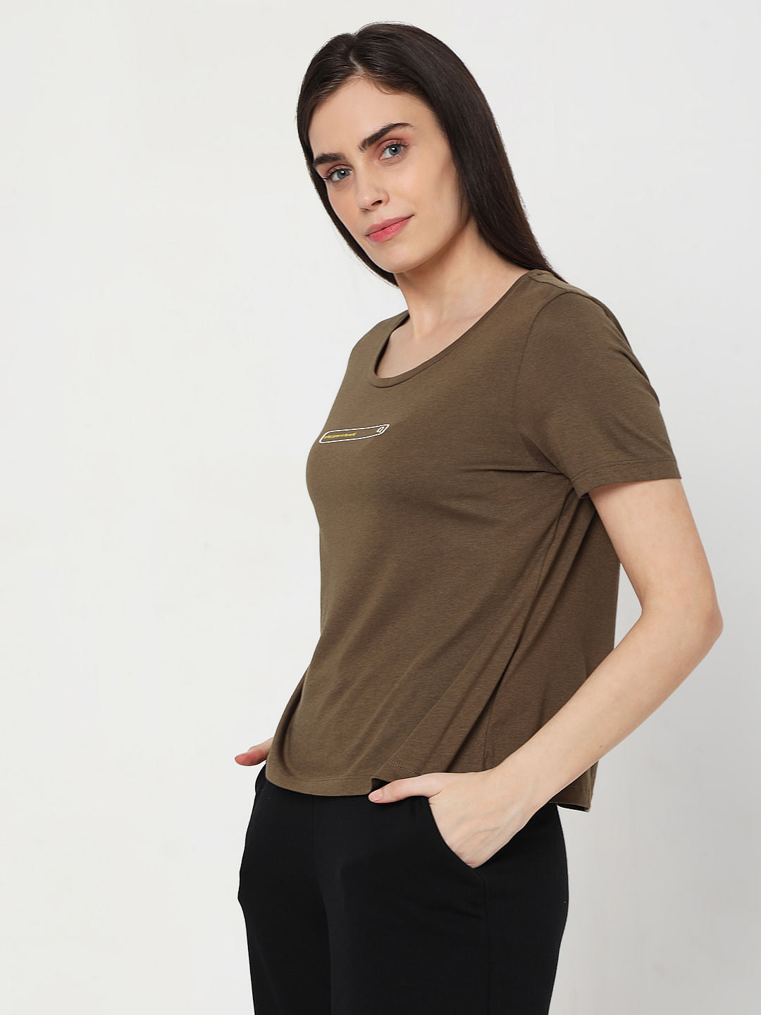 Brown Slogan Print T-Shirt
