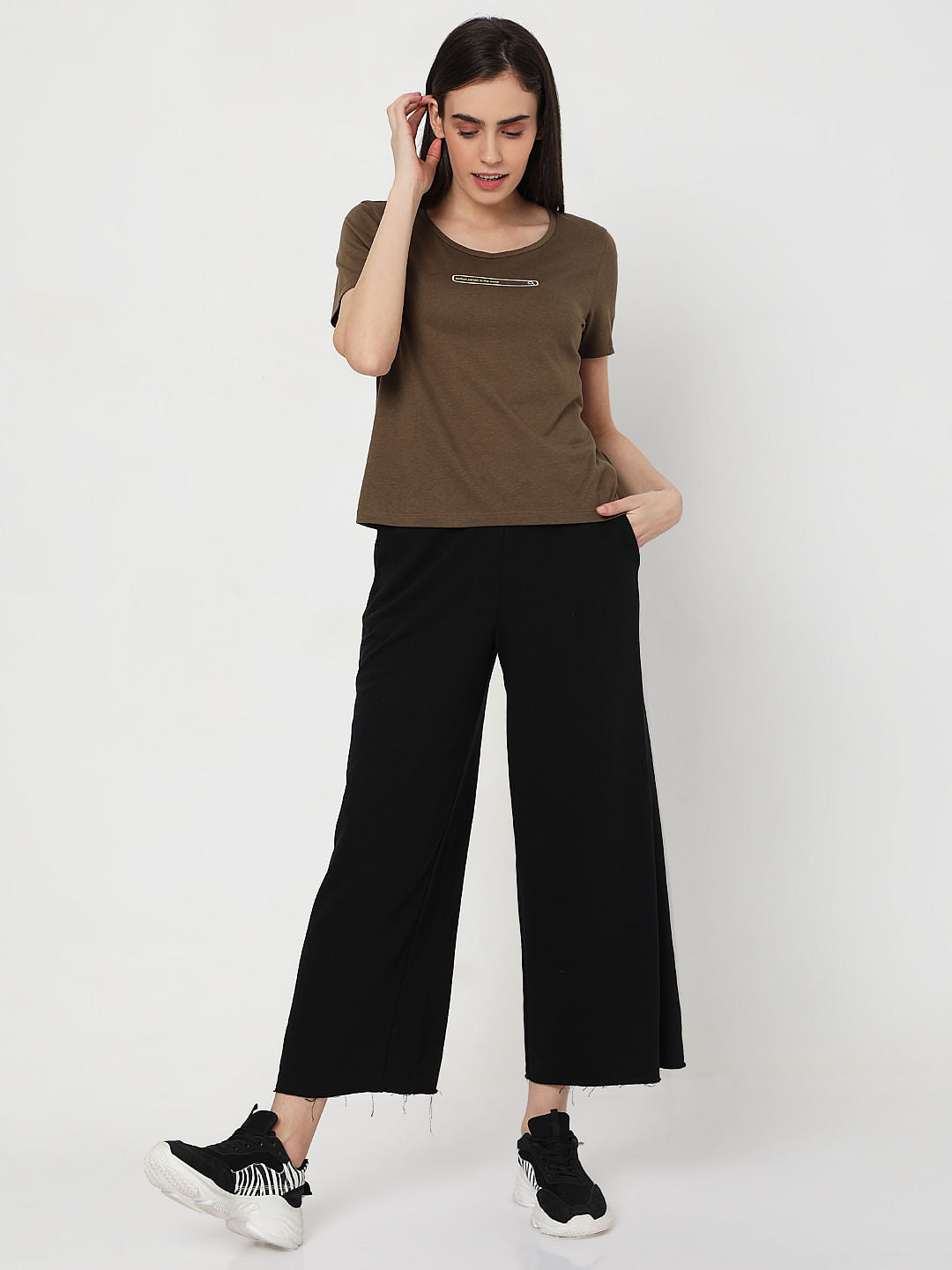 Brown Slogan Print T-Shirt