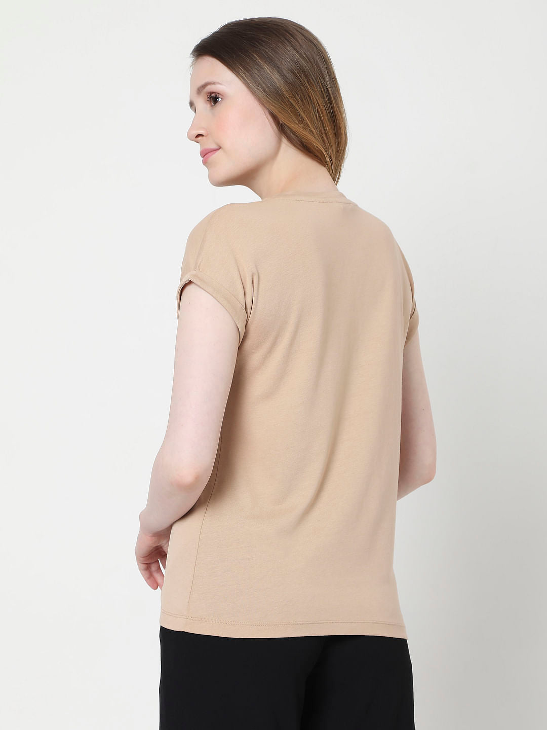 Beige Slogan Print T-Shirt