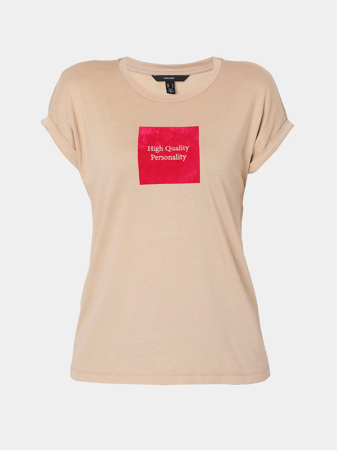 Beige Slogan Print T-Shirt