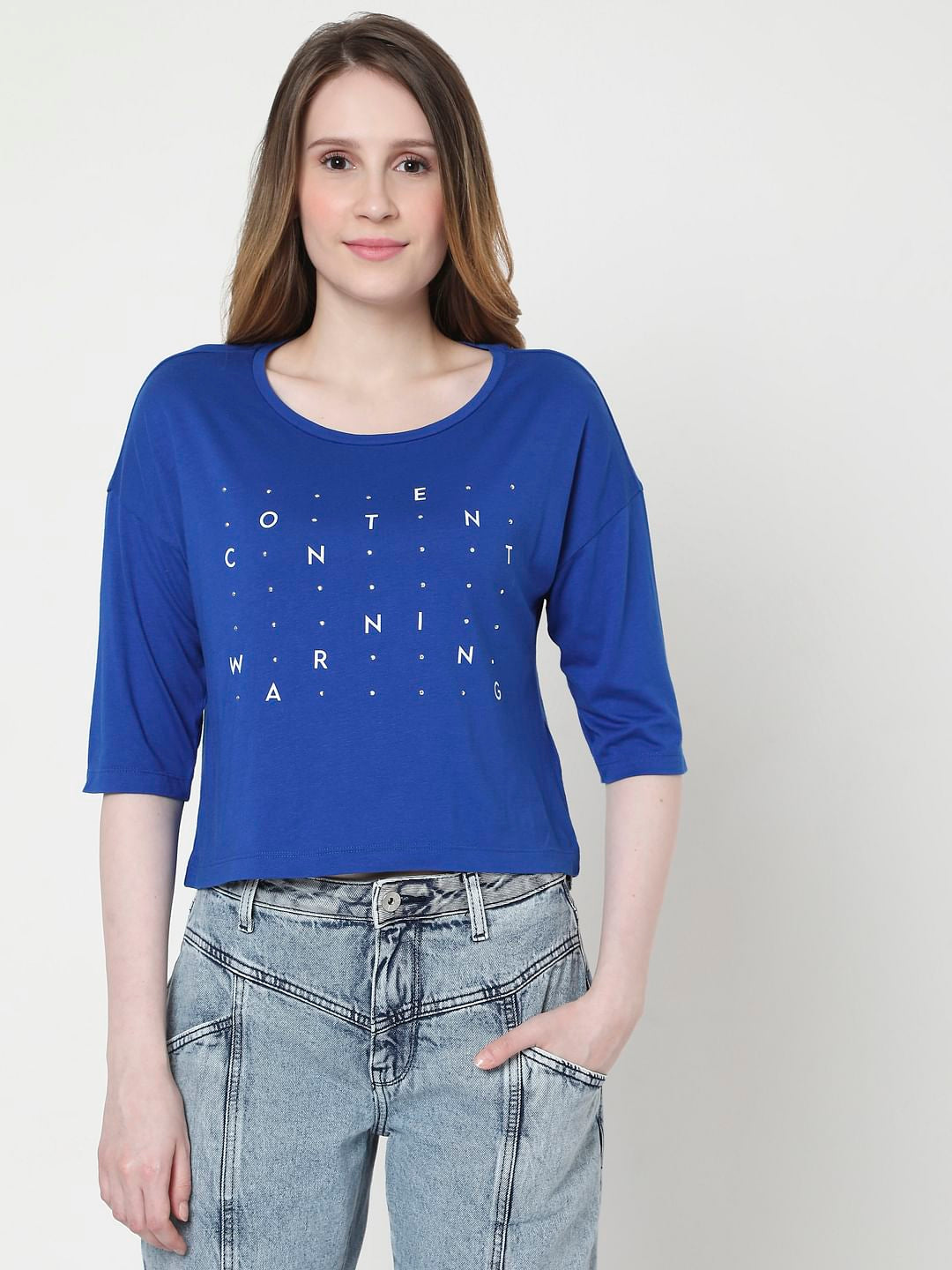 Blue Typographic Print T-Shirt