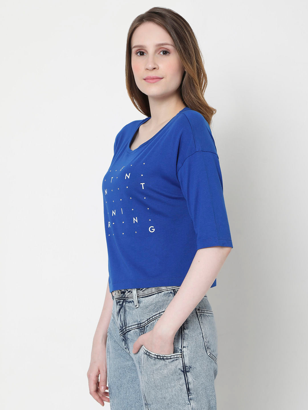 Blue Typographic Print T-Shirt