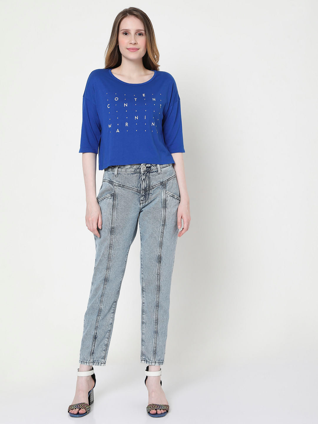 Blue Typographic Print T-Shirt