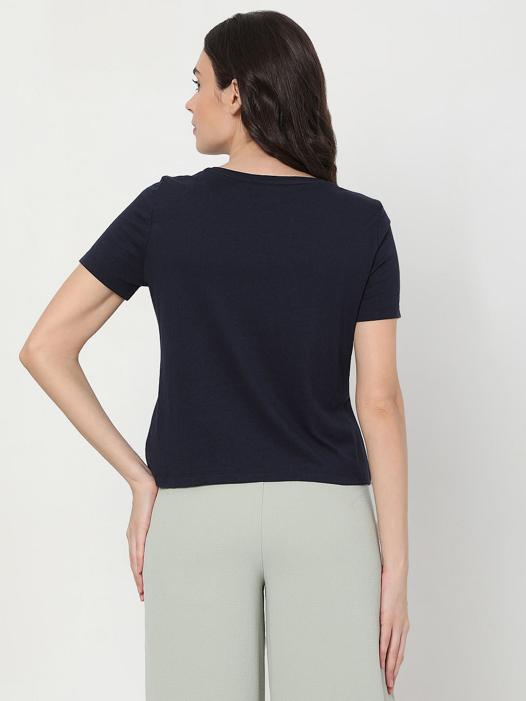 Blue Slogan Print Cropped T-Shirt