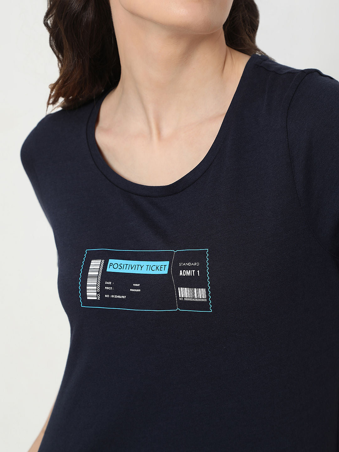 Blue Slogan Print Cropped T-Shirt