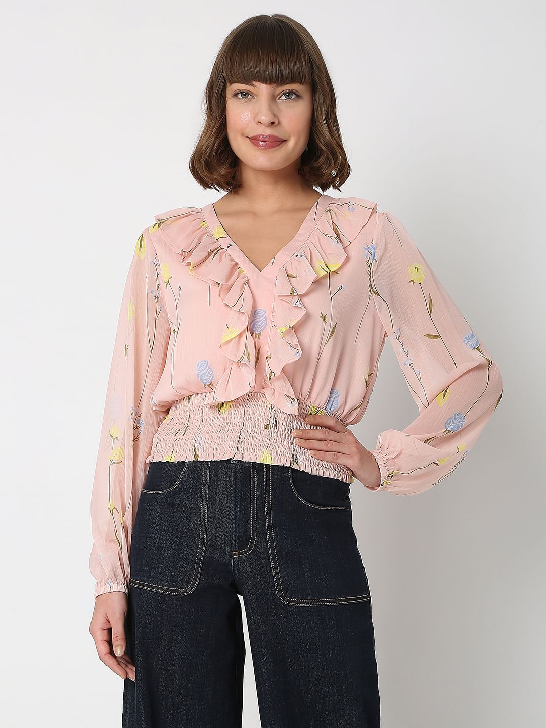 Pink Floral Ruffle Top