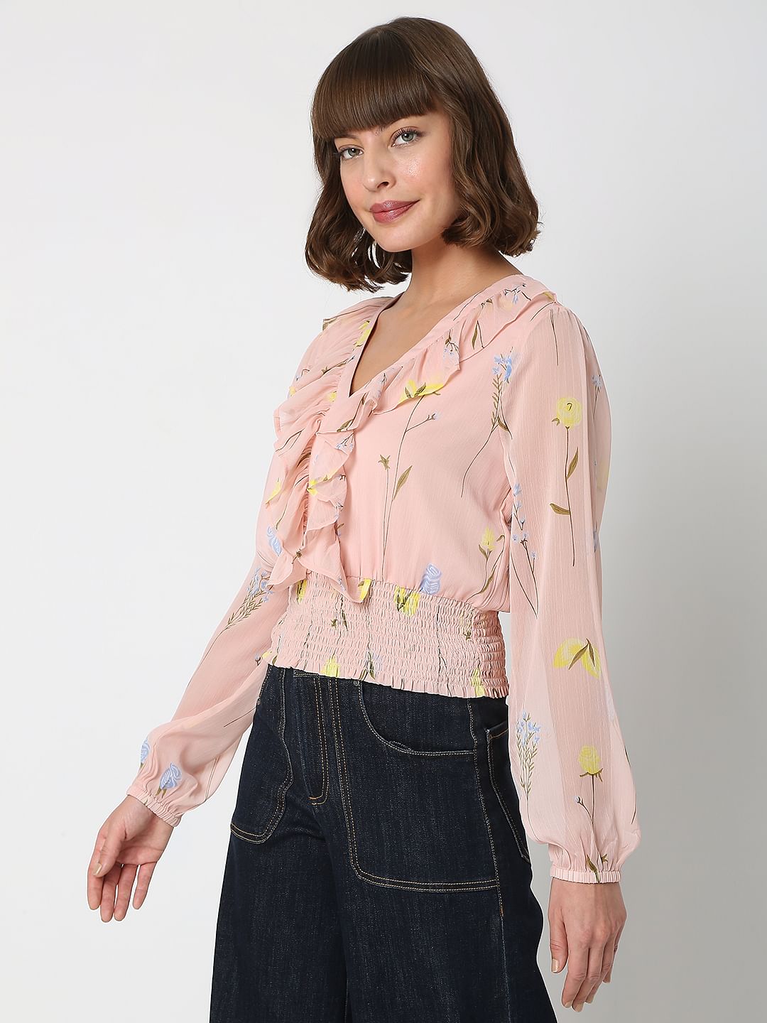Pink Floral Ruffle Top