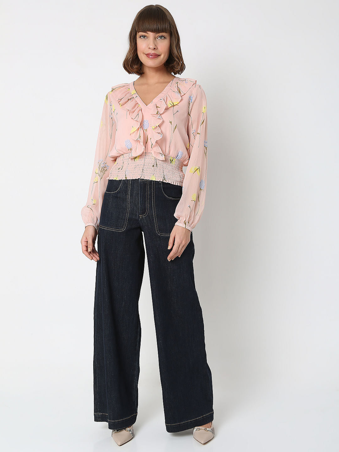 Pink Floral Ruffle Top