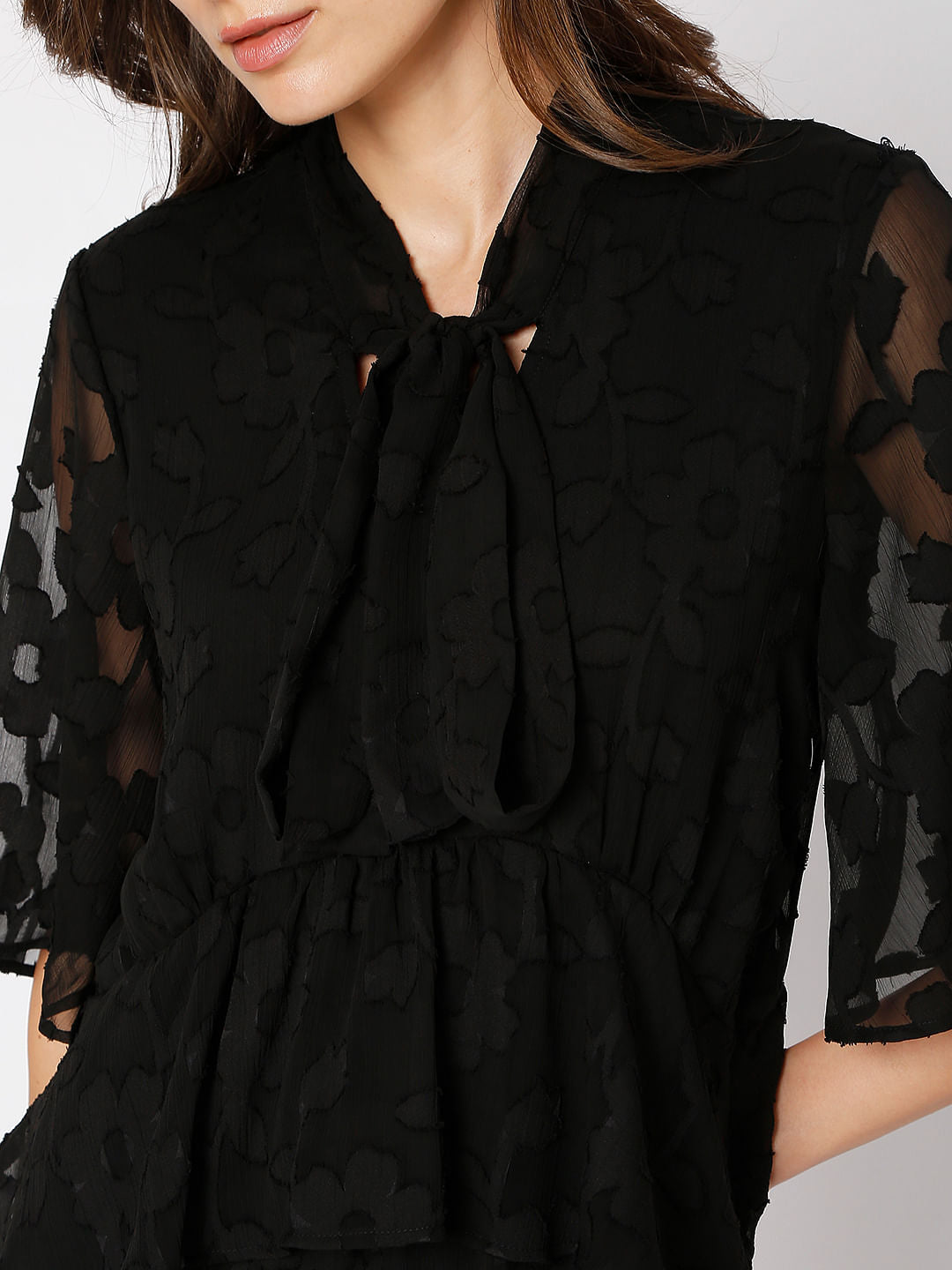 Black Burnout Print Midi Dress