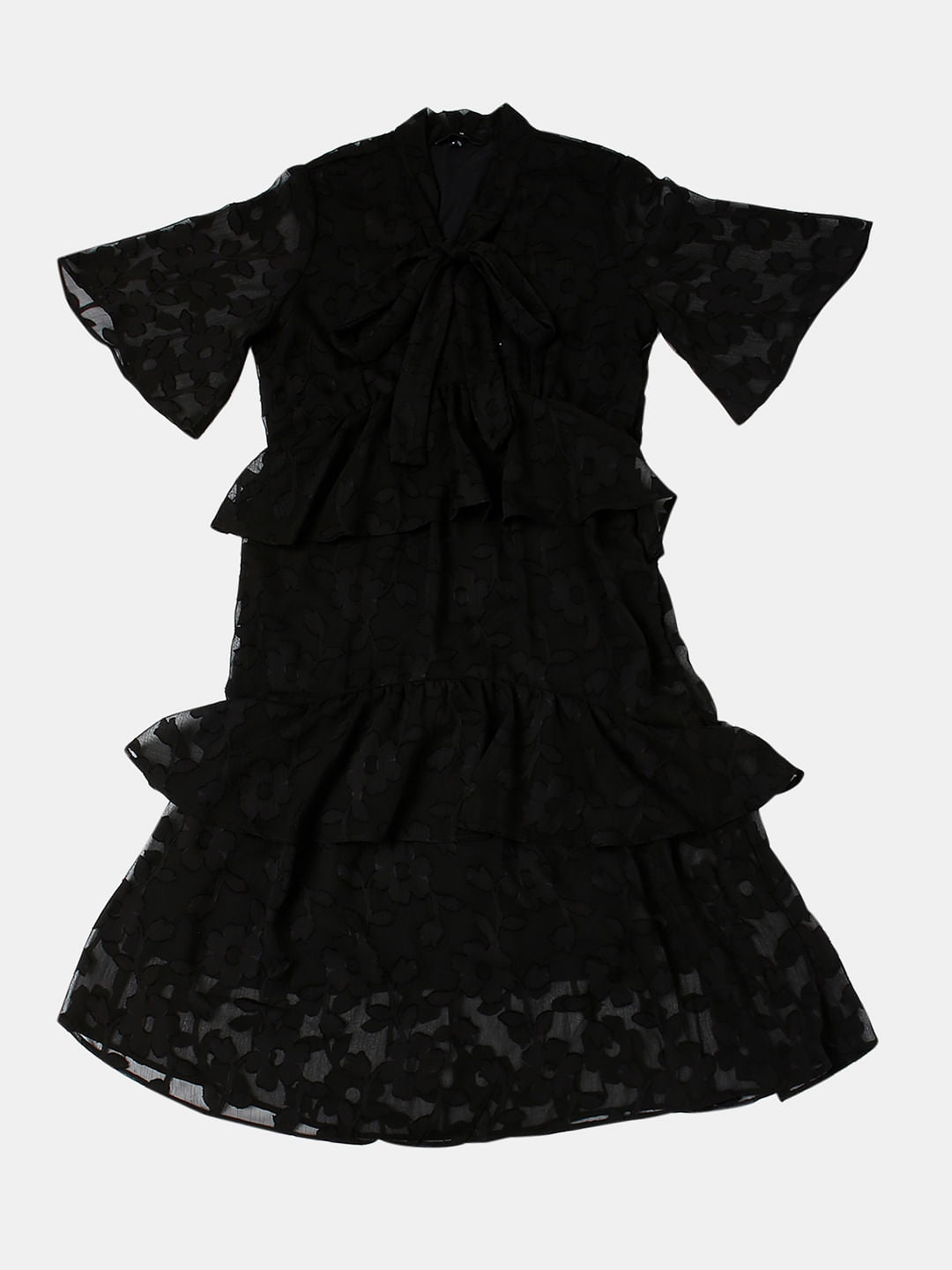 Black Burnout Print Midi Dress