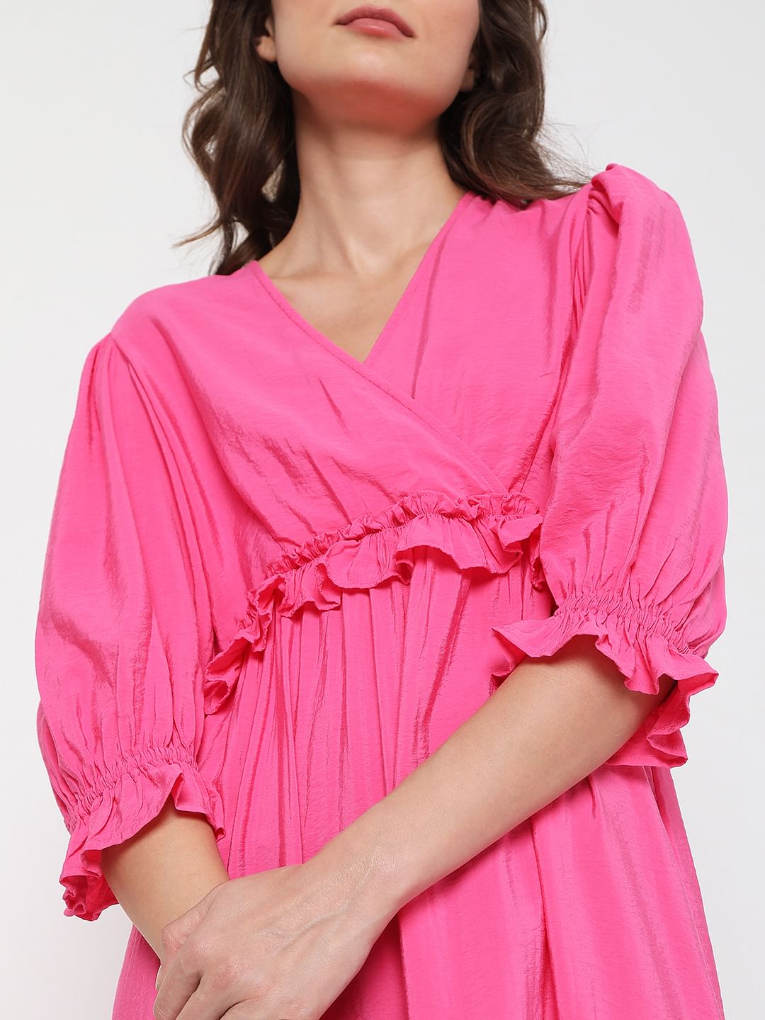 Pink Ruffle Tiered Midi Dress