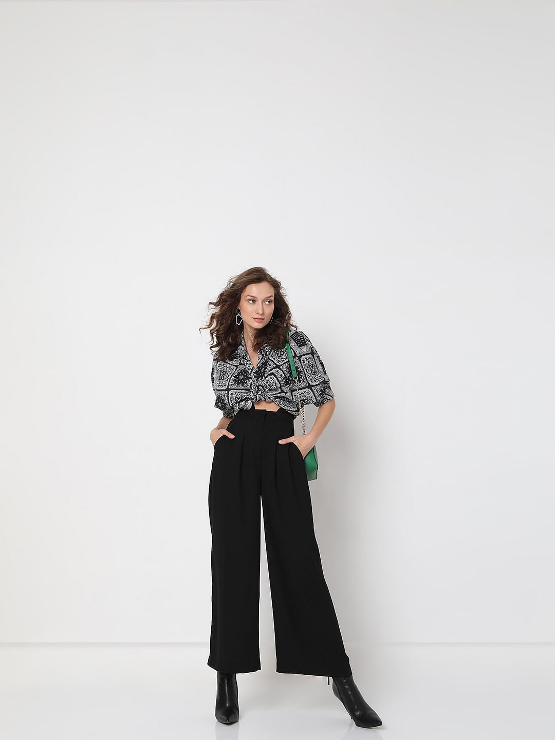 Black High Rise Wide Leg Pants