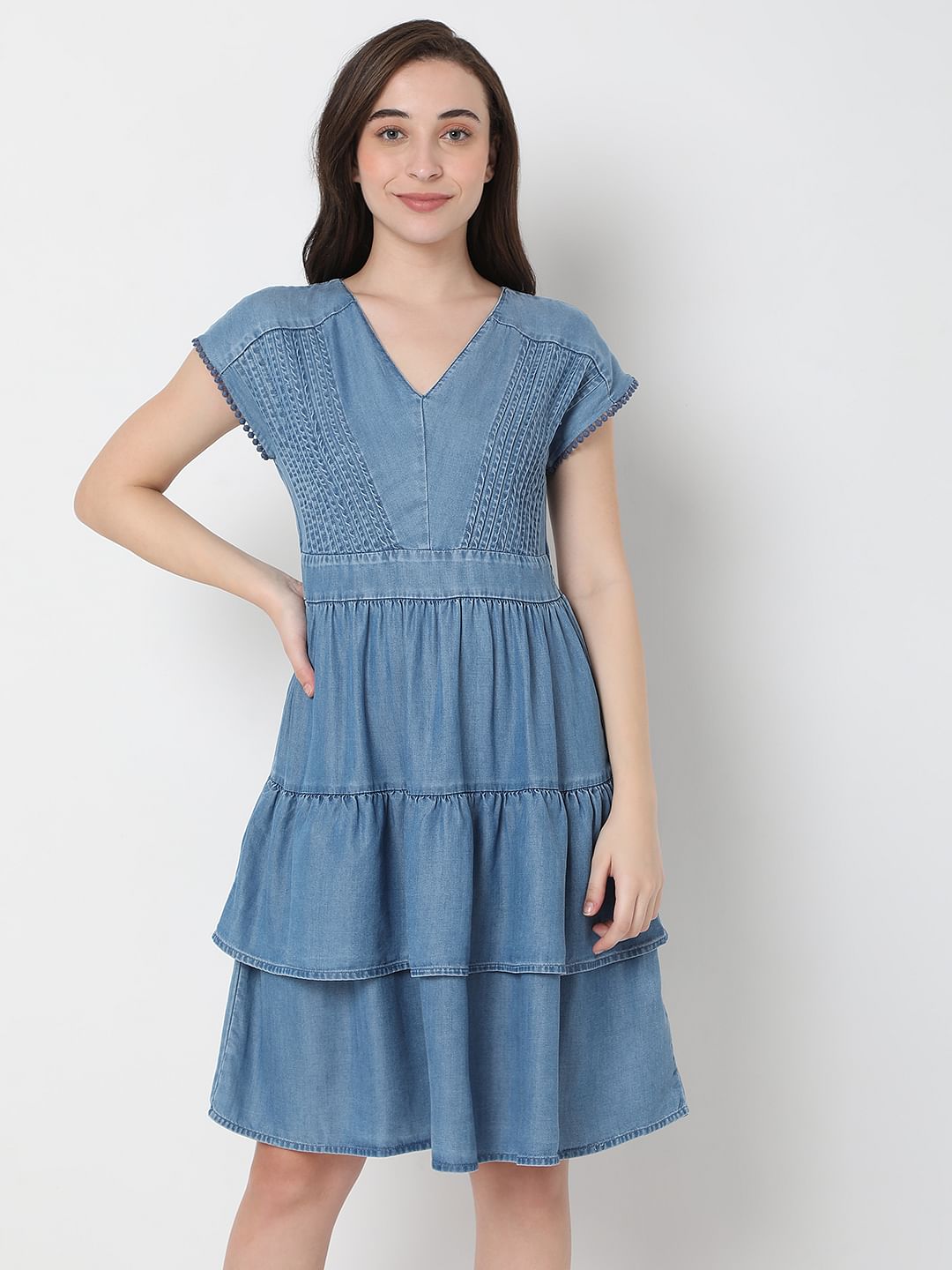 Blue Fit & Flare Denim Dress