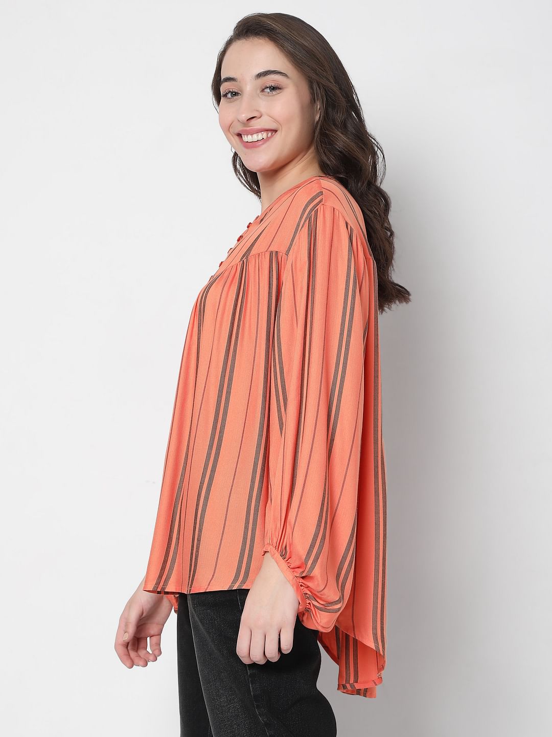 Coral Striped Top