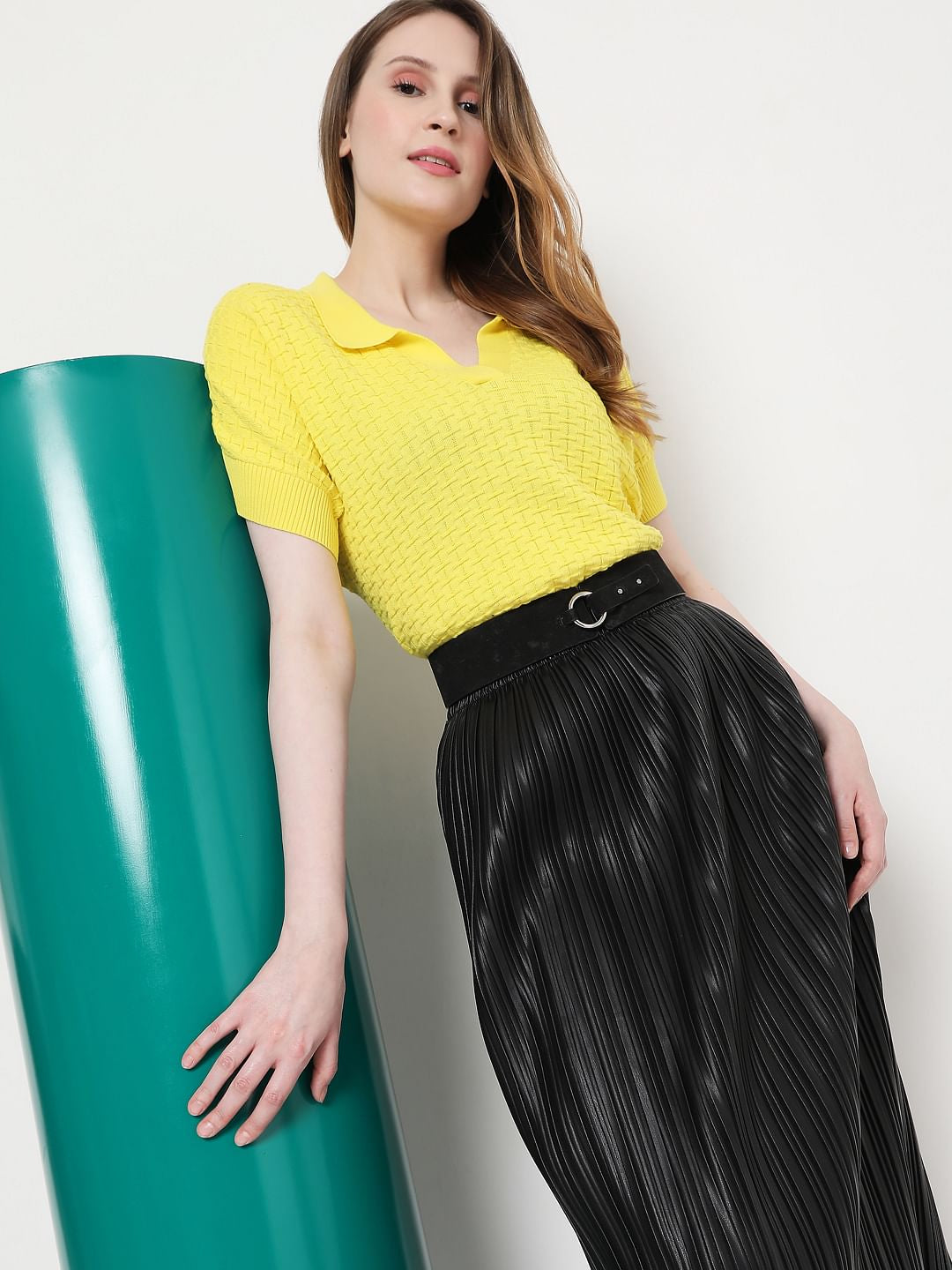 Yellow Textured Knit Top