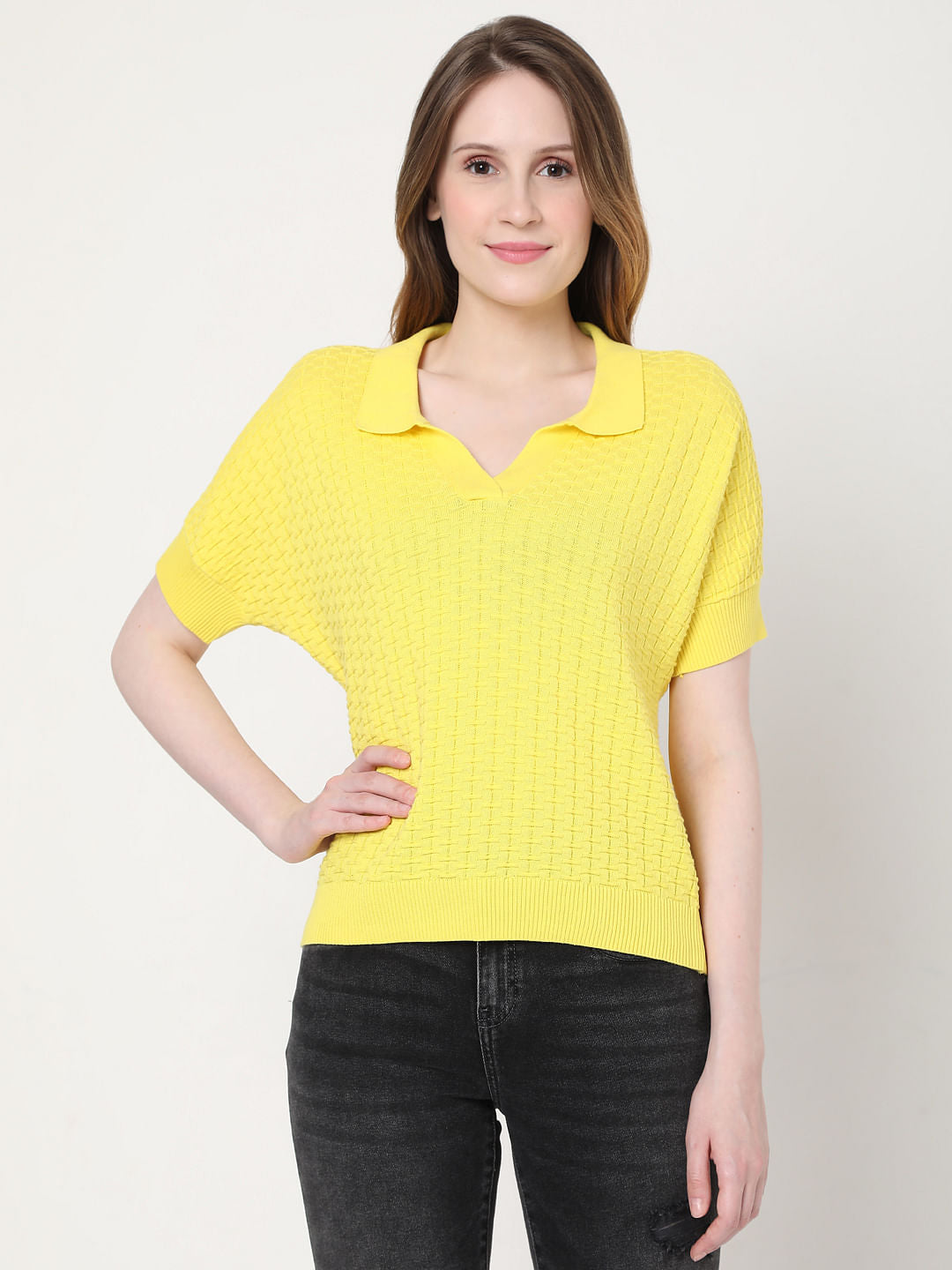 Yellow Textured Knit Top