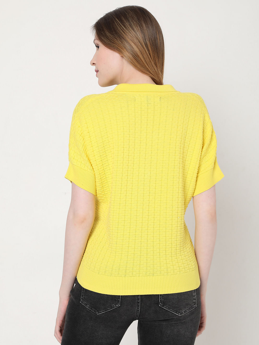 Yellow Textured Knit Top