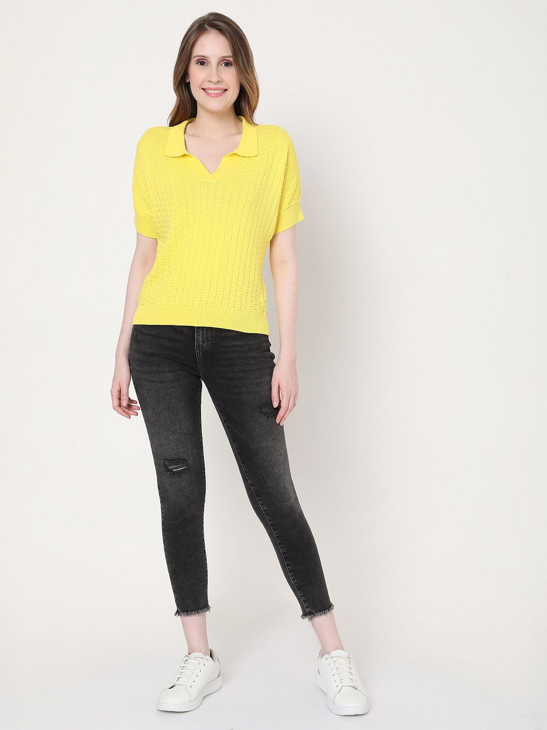 Yellow Textured Knit Top