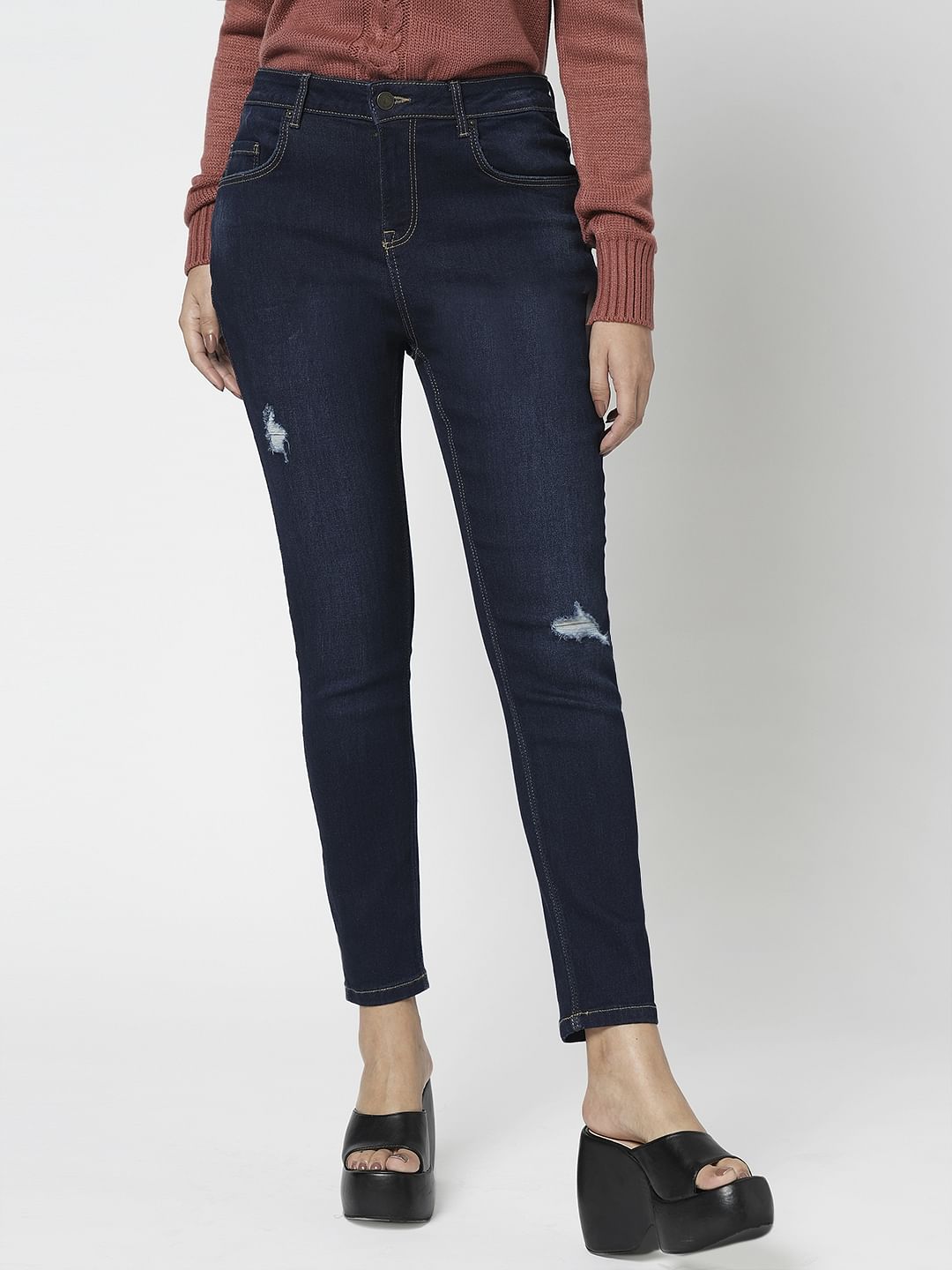 I.Scenery By Vero Moda Dark Blue Mid Rise Wendy Skinny Jeans