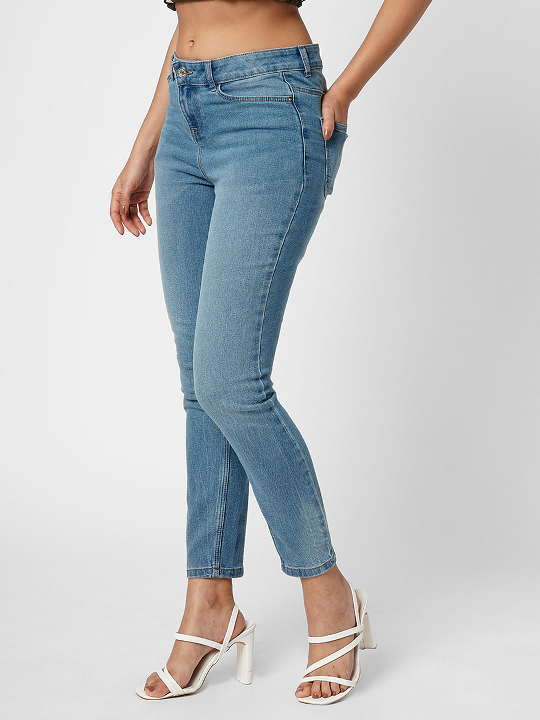 I.Scenery By Vero Moda Blue Mid Rise Wendy Skinny Jeans