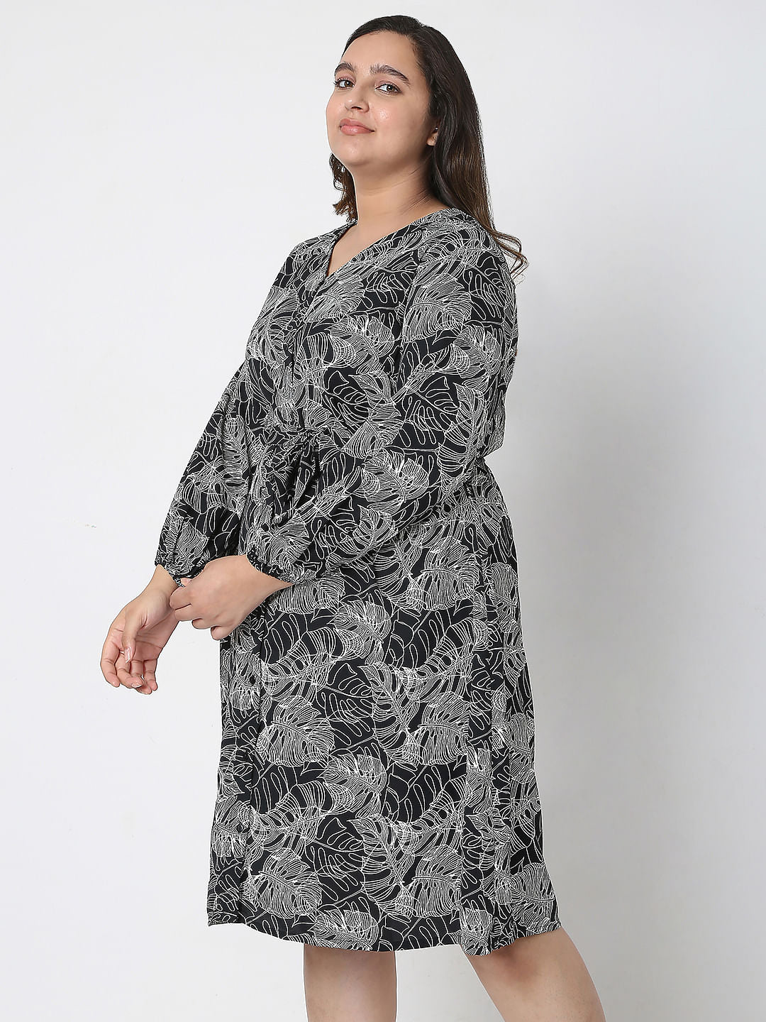 Curve Black Printed Shift Dress