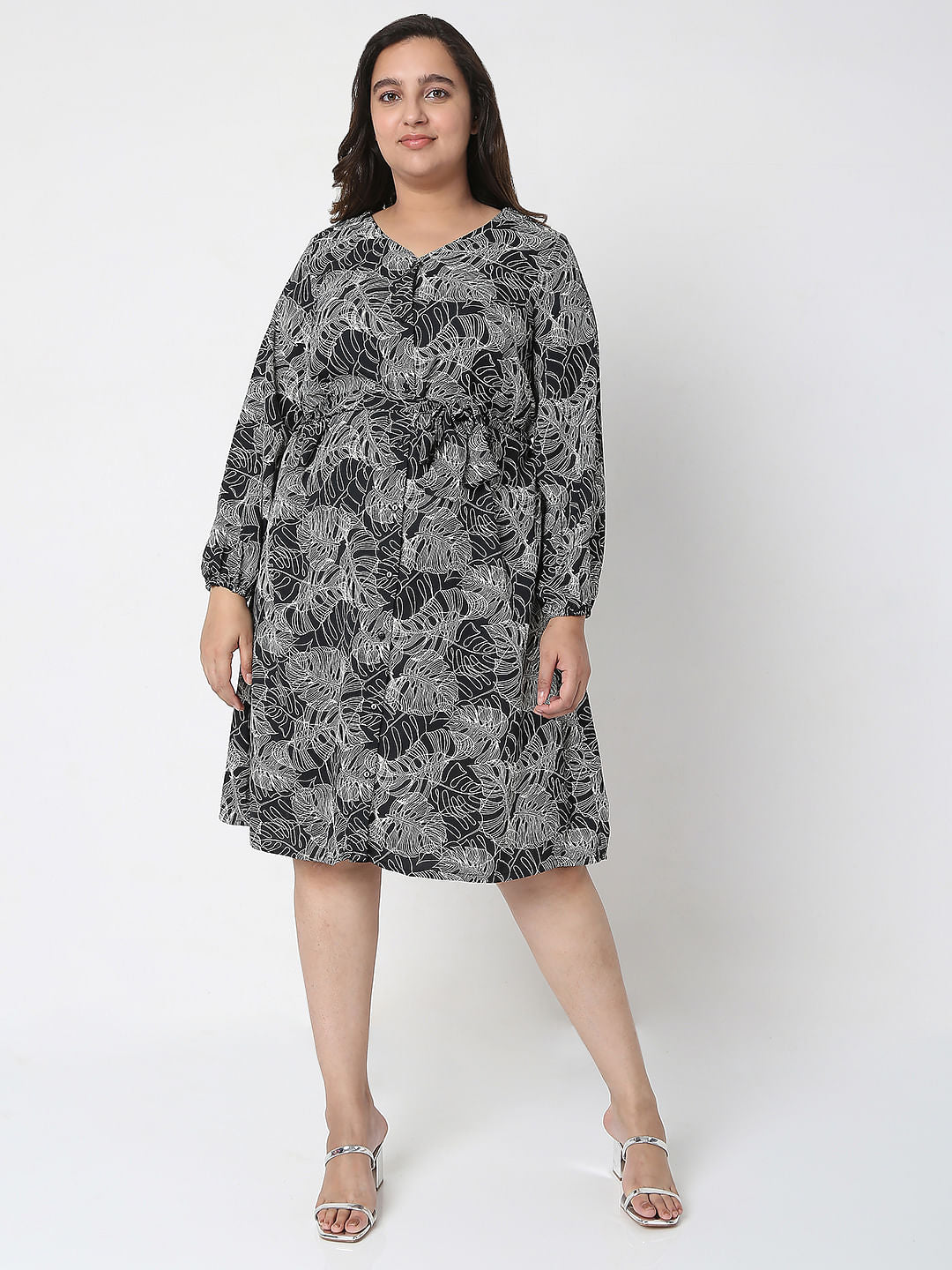 Curve Black Printed Shift Dress