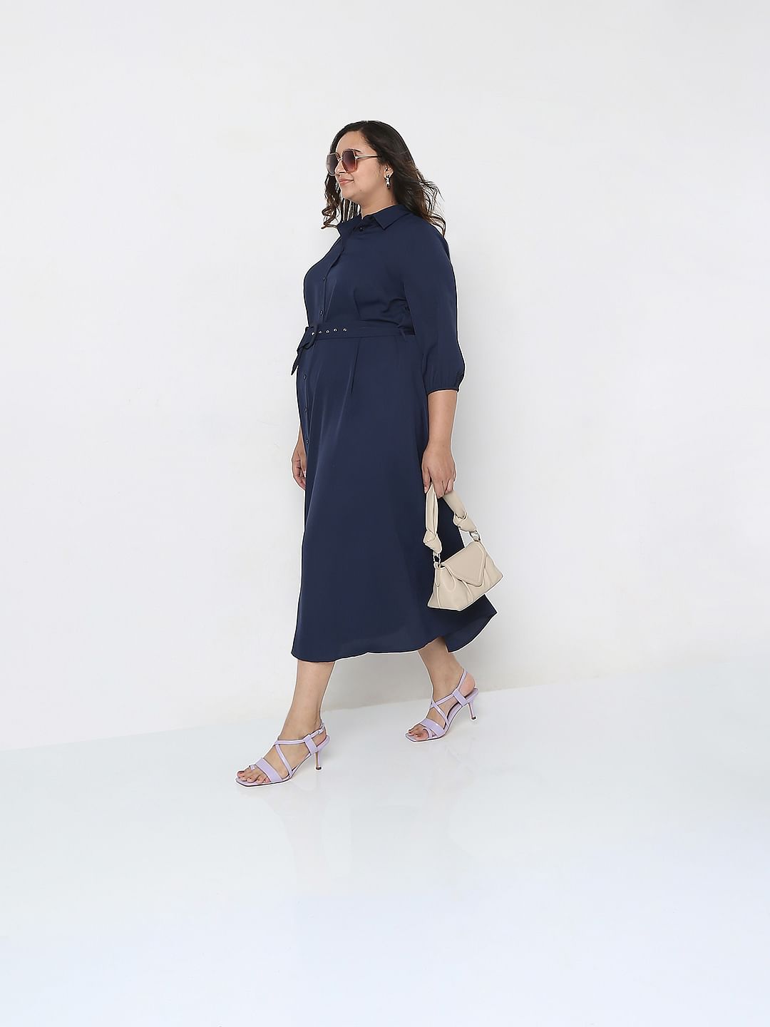 Curve Blue Maxi Shirt Dress