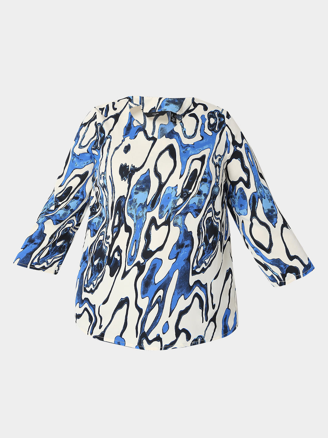 Curve White Abstract Print Top