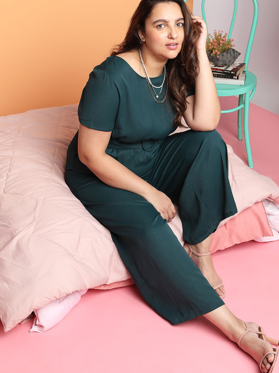 Curve Green Belted Jumpsuit