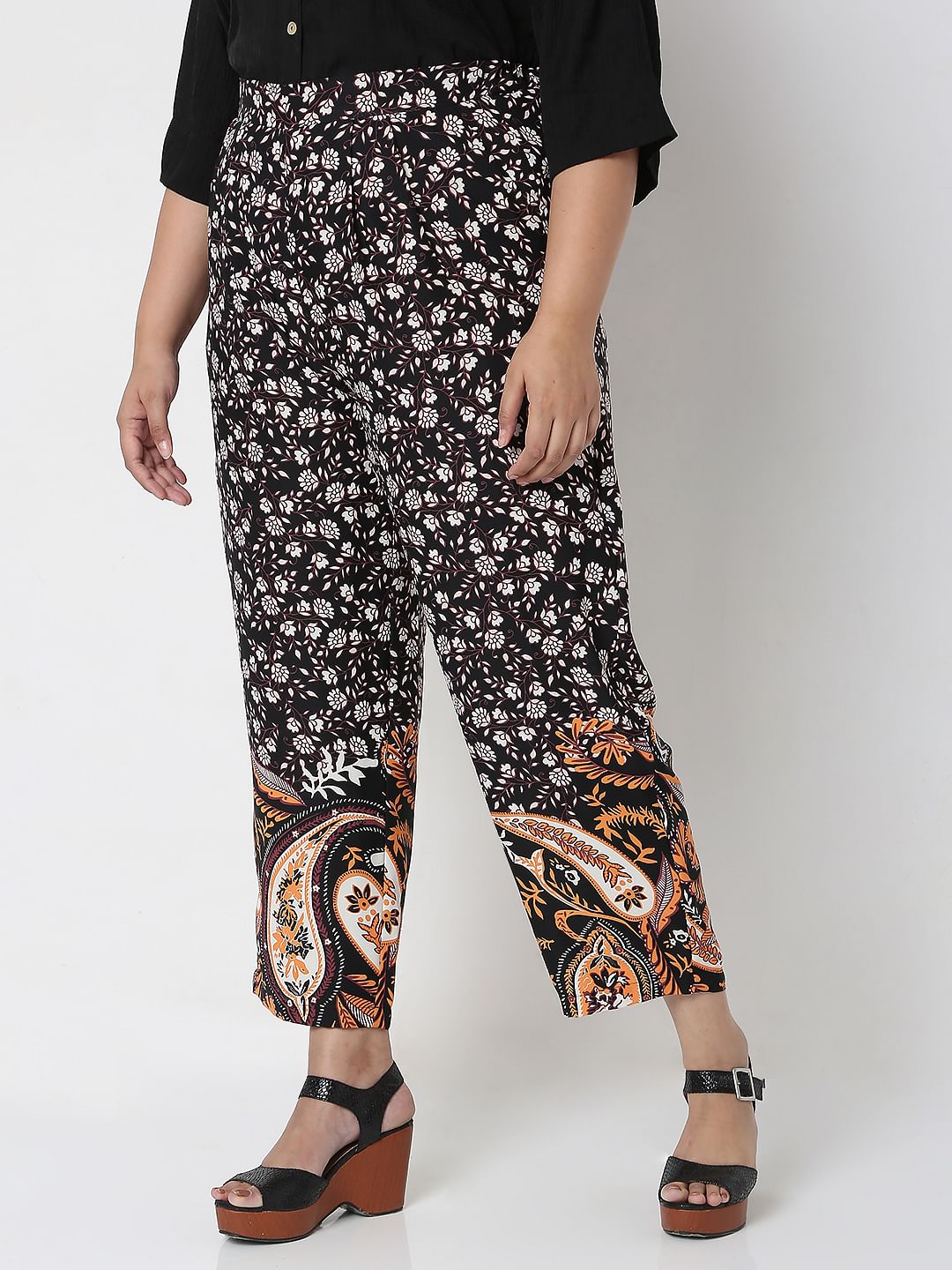 Curve Black High Waist Paisley Print Co-Ord Set Trousers
