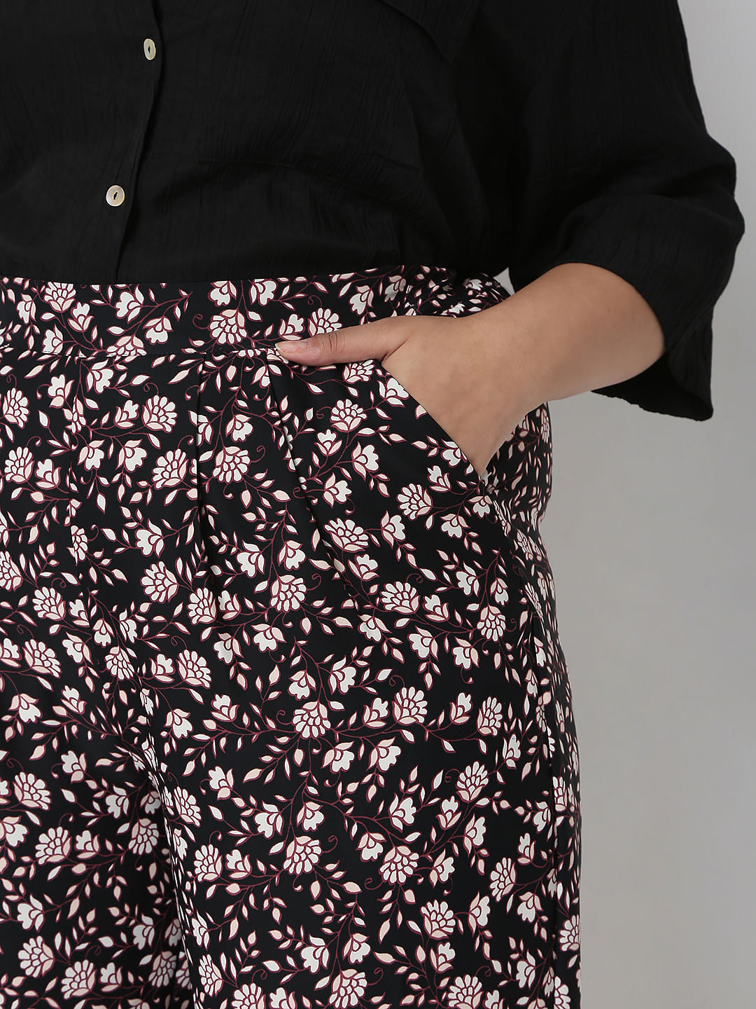 Curve Black High Waist Paisley Print Co-Ord Set Trousers