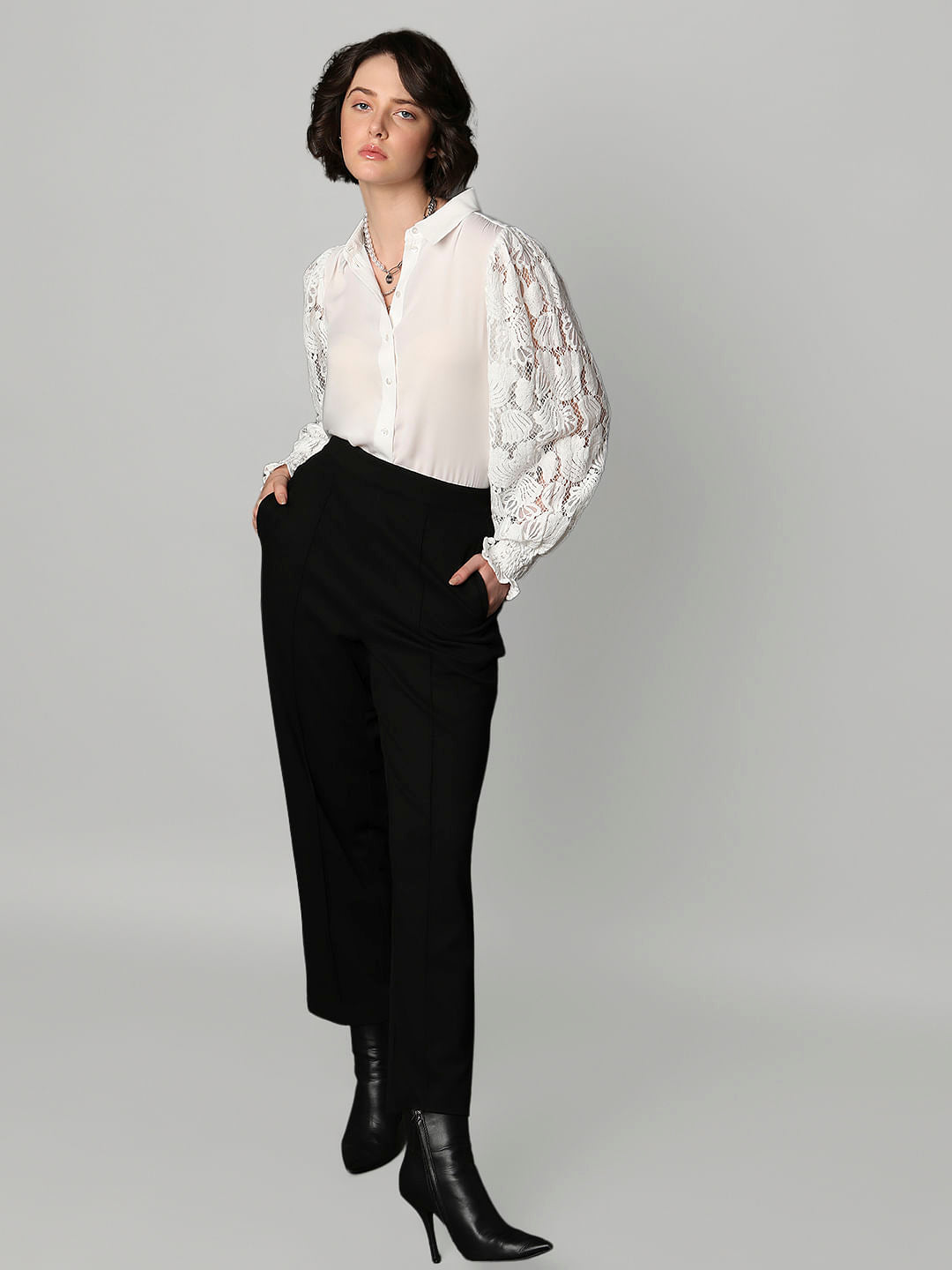 Black High Rise Straight Fit Pants