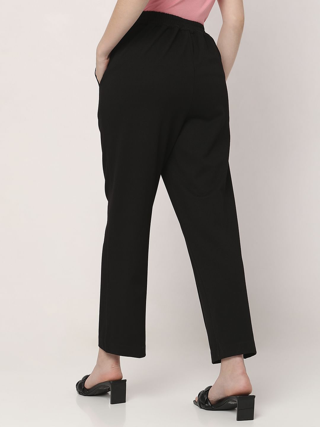 Black High Rise Straight Fit Pants