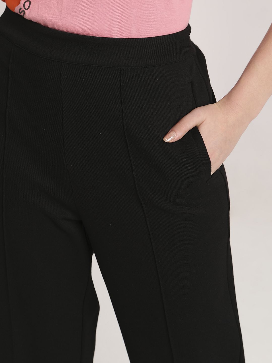 Black High Rise Straight Fit Pants