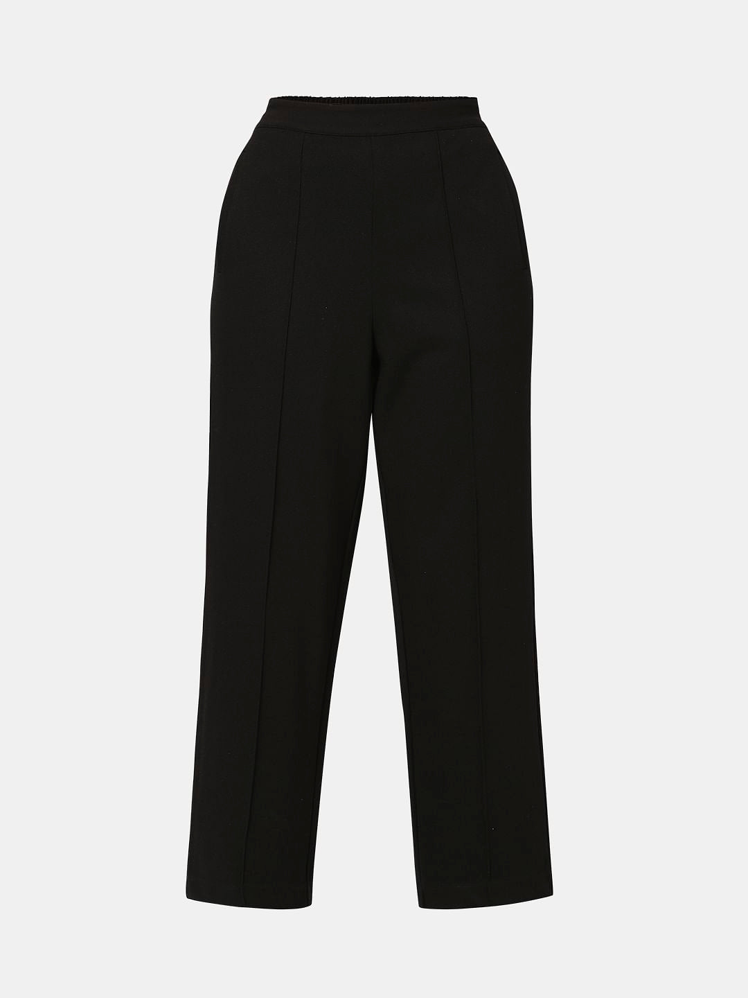Black High Rise Straight Fit Pants