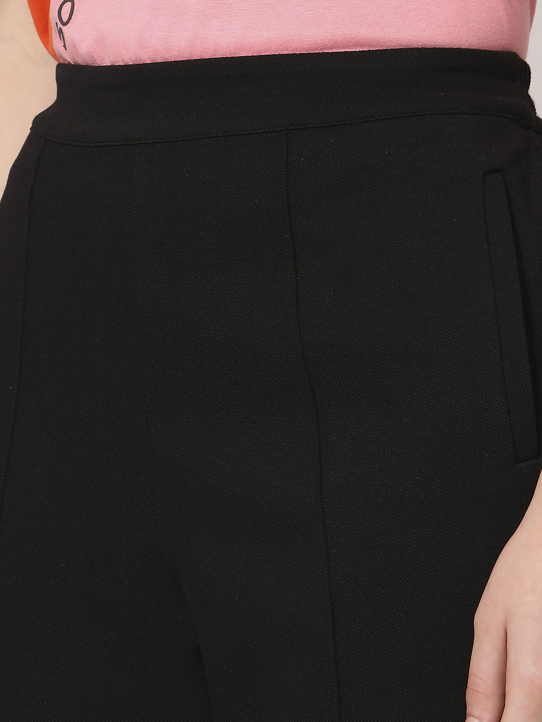 Black High Rise Straight Fit Pants