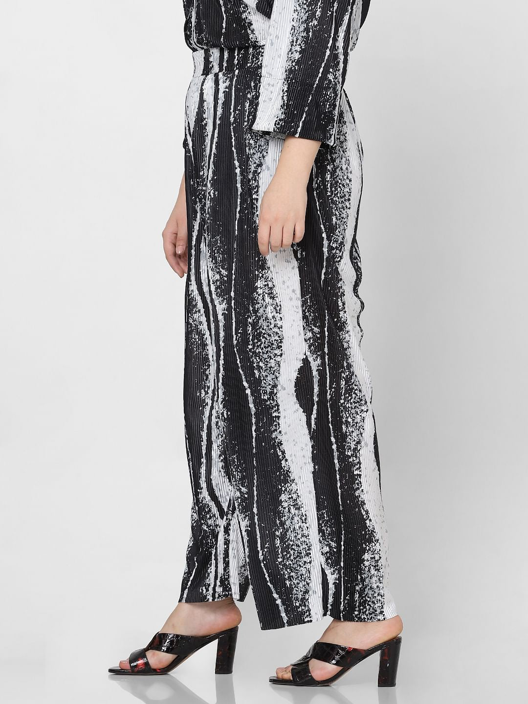 Curve Black Printed Pleated Co-Ord Set Pants