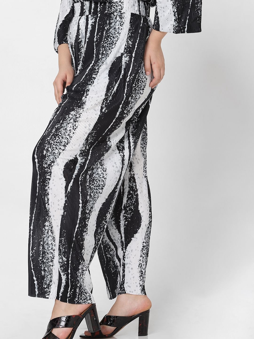 Curve Black Printed Pleated Co-Ord Set Pants