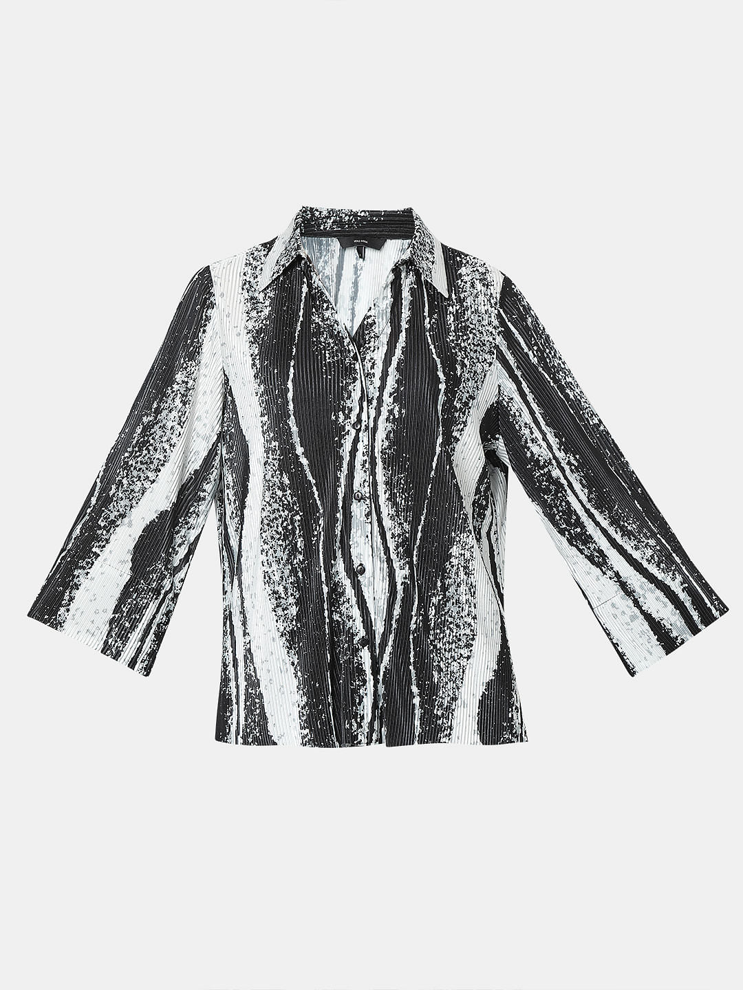 Black Printed Pleated Co-Ord Set Shirt