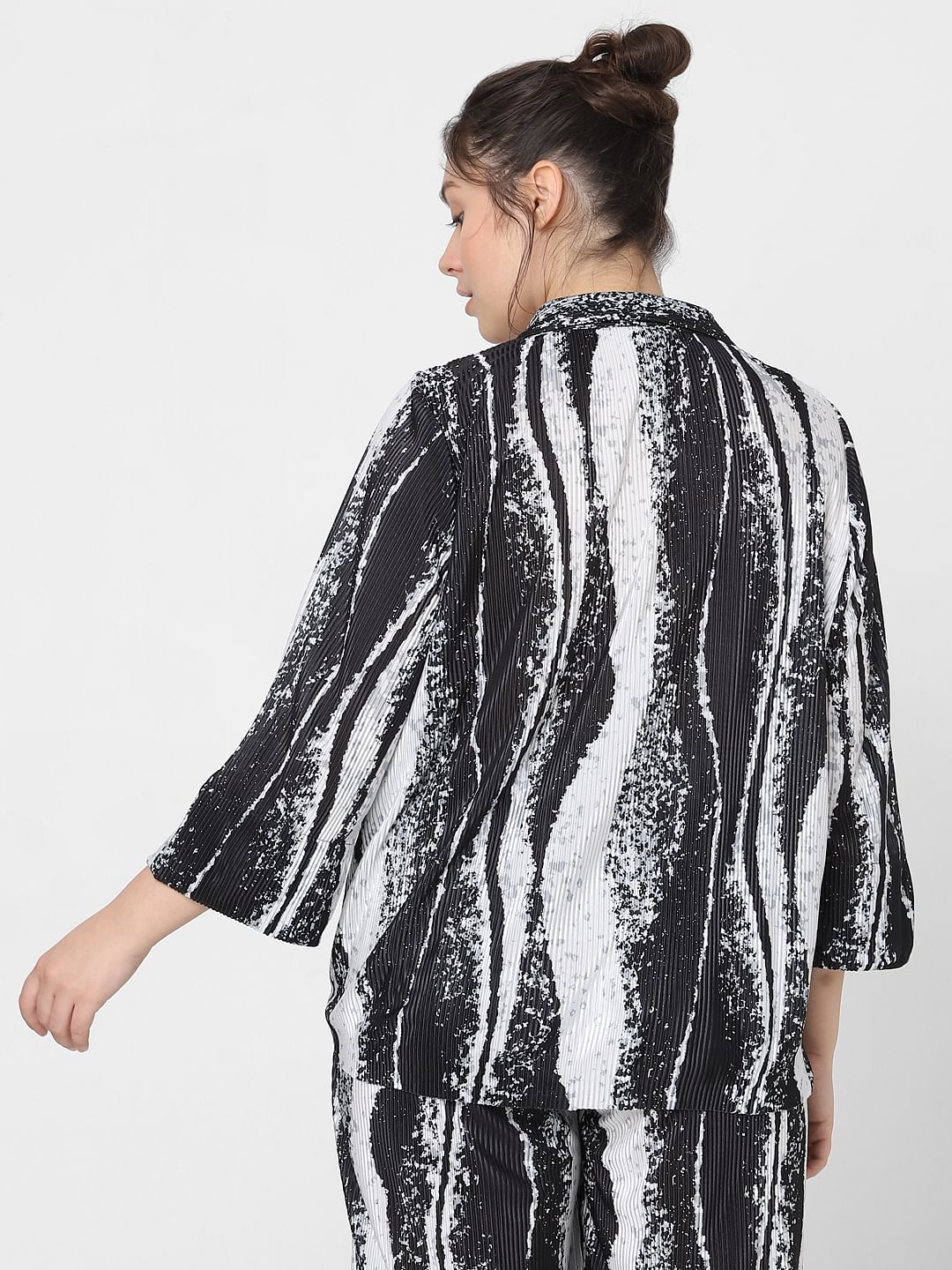 Curve Black Printed Pleated Co-Ord Set Shirt