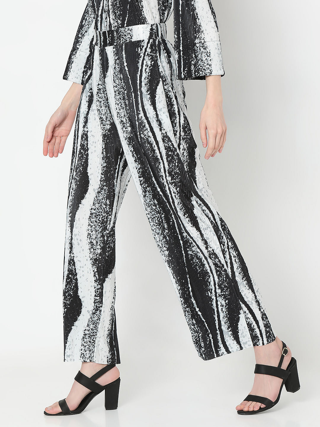 Black Printed Pleated Co-Ord Set Pants