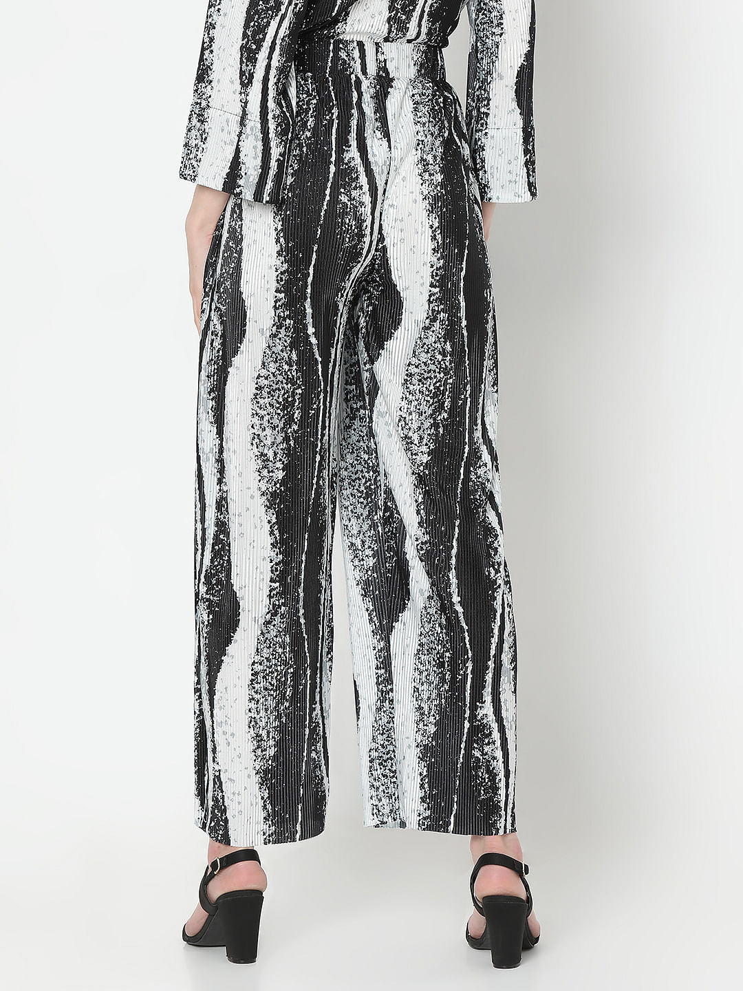 Black Printed Pleated Co-Ord Set Pants